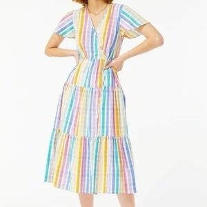 J.Crew Faux-wrap Pastel Cotton Dress in Rainbow Gingham Size 14